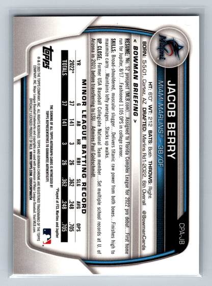 Jacob Berry 2023 Bowman Chrome 1st Green Grass Refractor Auto /99 #CPA-JB