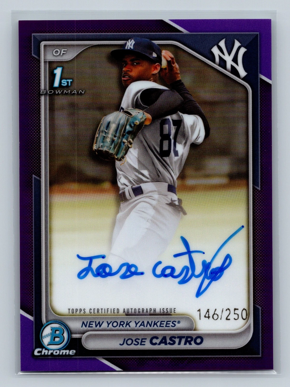 Jose Castro 2024 Bowman Chrome 1st Purple Refractor Auto /250 #CPA-JCO Yankees
