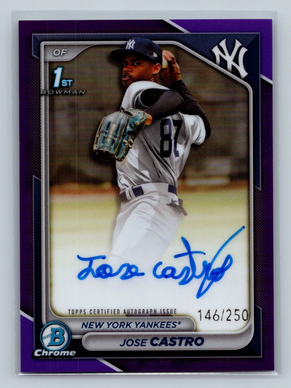 Jose Castro 2024 Bowman Chrome 1st Purple Refractor Auto /250 #CPA-JCO Yankees