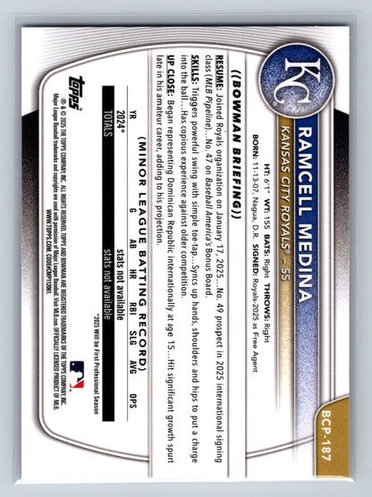 Ramcell Medina 2025 Bowman Chrome 1st Purple Shimmer Refractor /250 #BCP-187