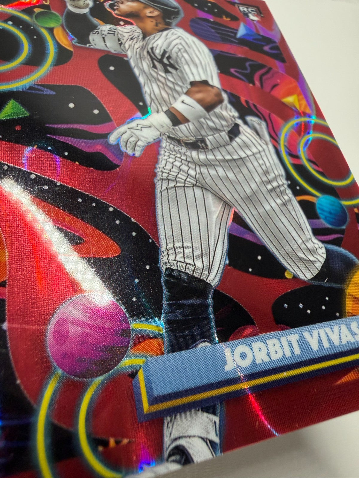 Jorbit Vivas 2025 Topps Chrome Cosmic Red Flare Refractor RC /5 #92 Yankees