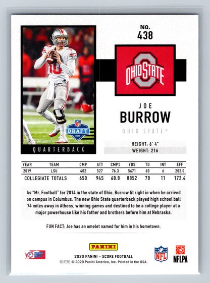 Joe Burrow 2020 Panini Score RC #438 Buckeyes
