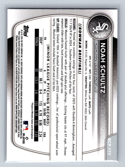 Noah Schultz 2025 Bowman Chrome Purple Prospect Geometric Refractor /250 #BCP-17