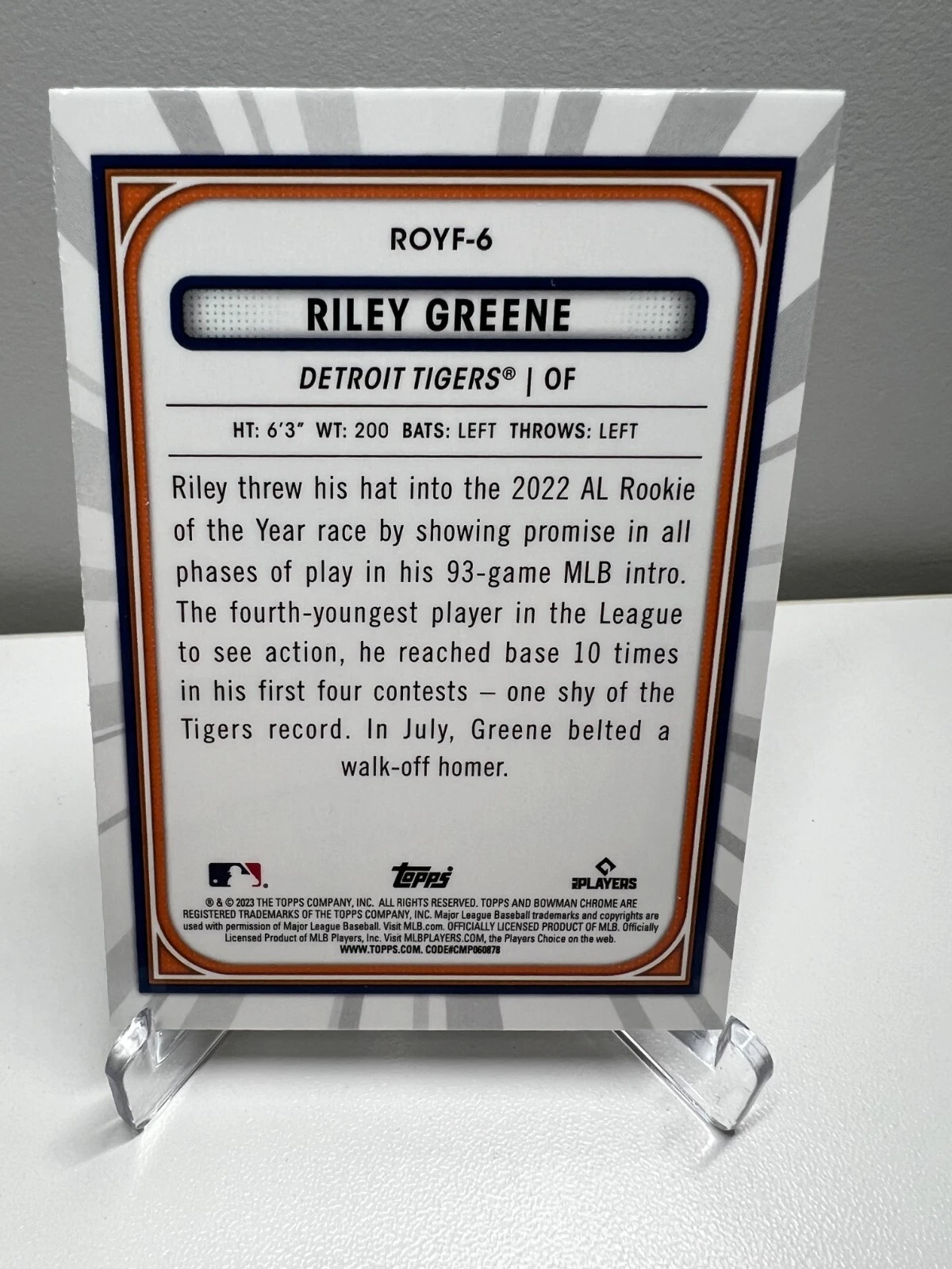 Riley Green 2023 Bowman Chrome Rookie of the Year Favorites Mojo RC #ROYF-6