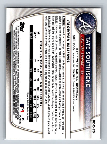 Tate Southisene 2025 Bowman Draft Chrome 1st Yellow Geometric Refractor /75