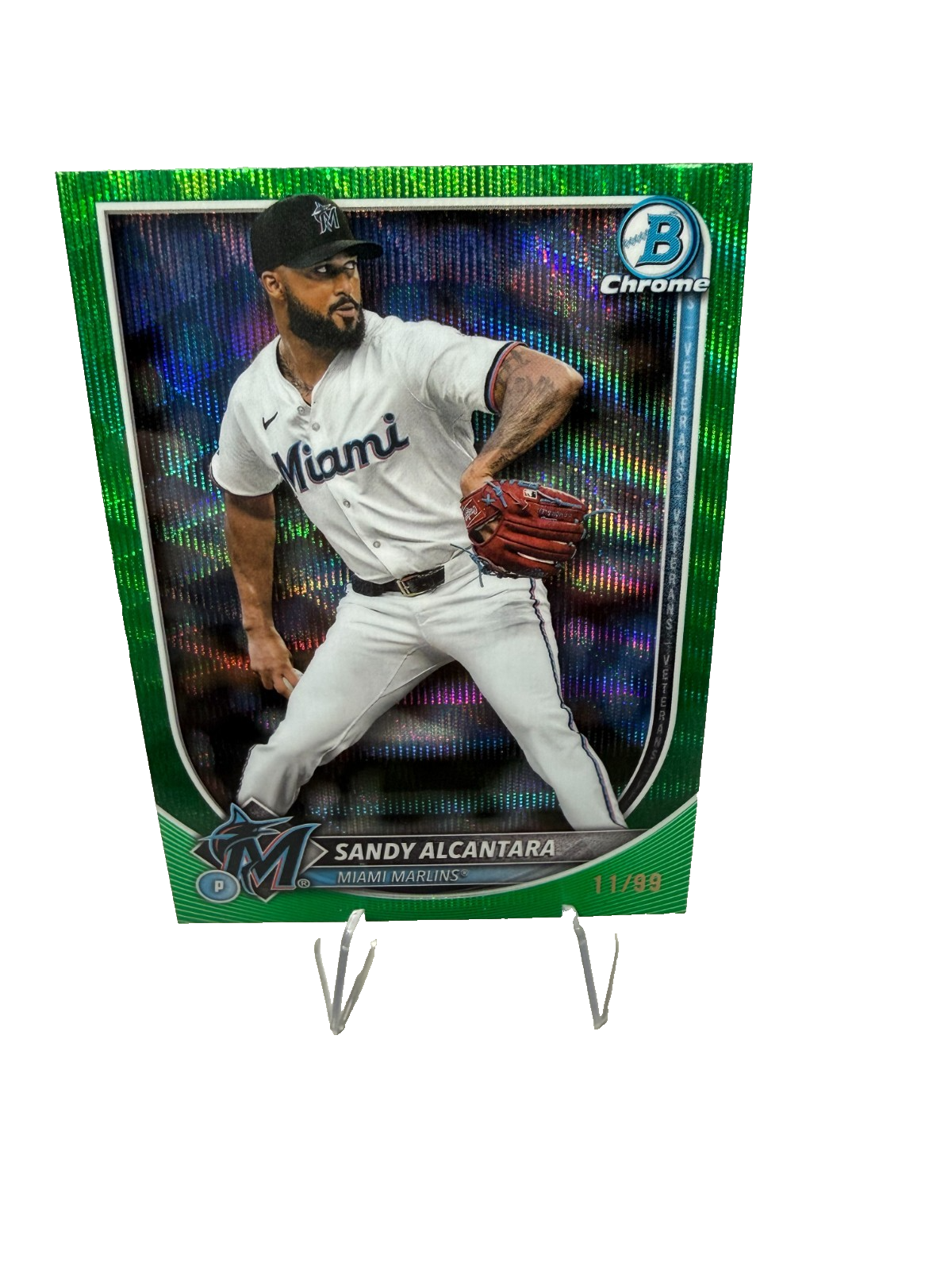 Sandy Alcantara 2025 Bowman Chrome Green Wave Refractor /99 #48 Marlins