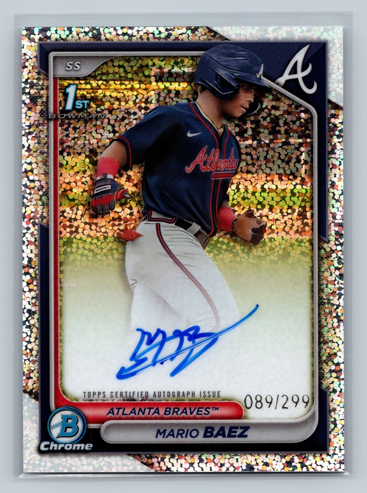 Mario Baez 2024 Bowman Chrome 1st Speckle Refractor Auto /299 #CPA-MB Braves
