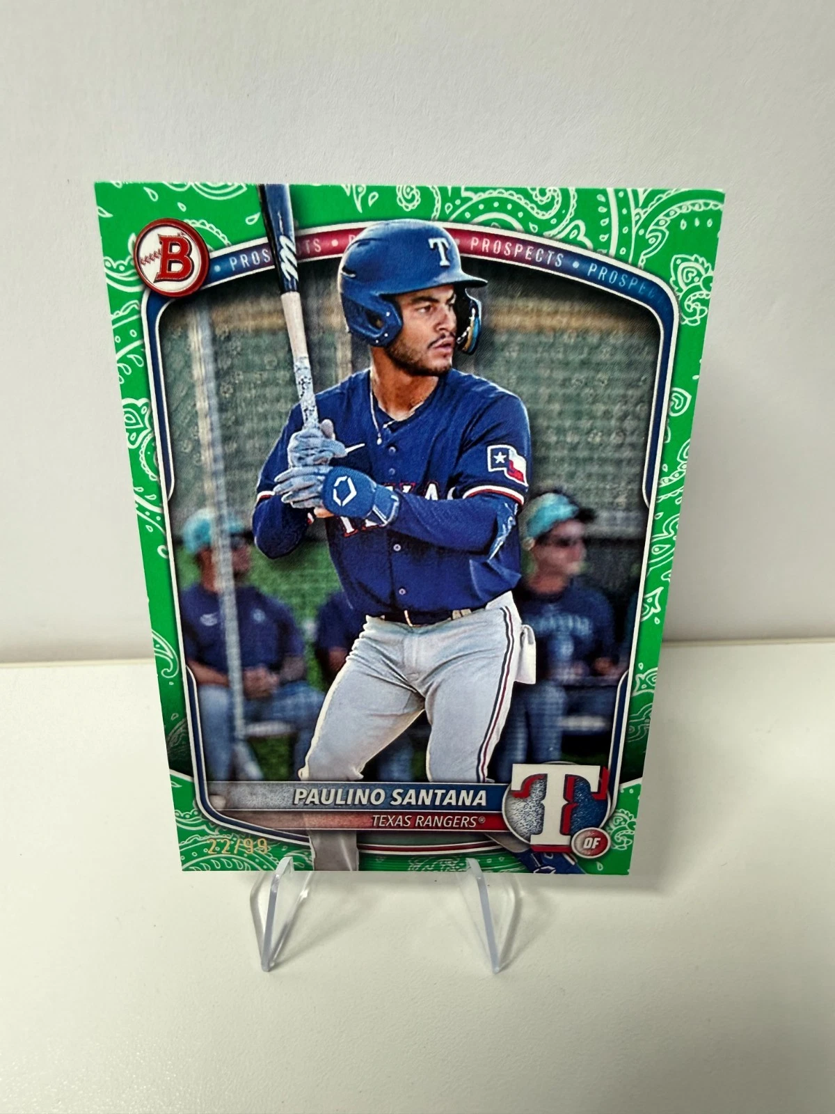 Paulino Santana 2025 Bowman Prospect Green Pattern /99 #BP-72 Rangers