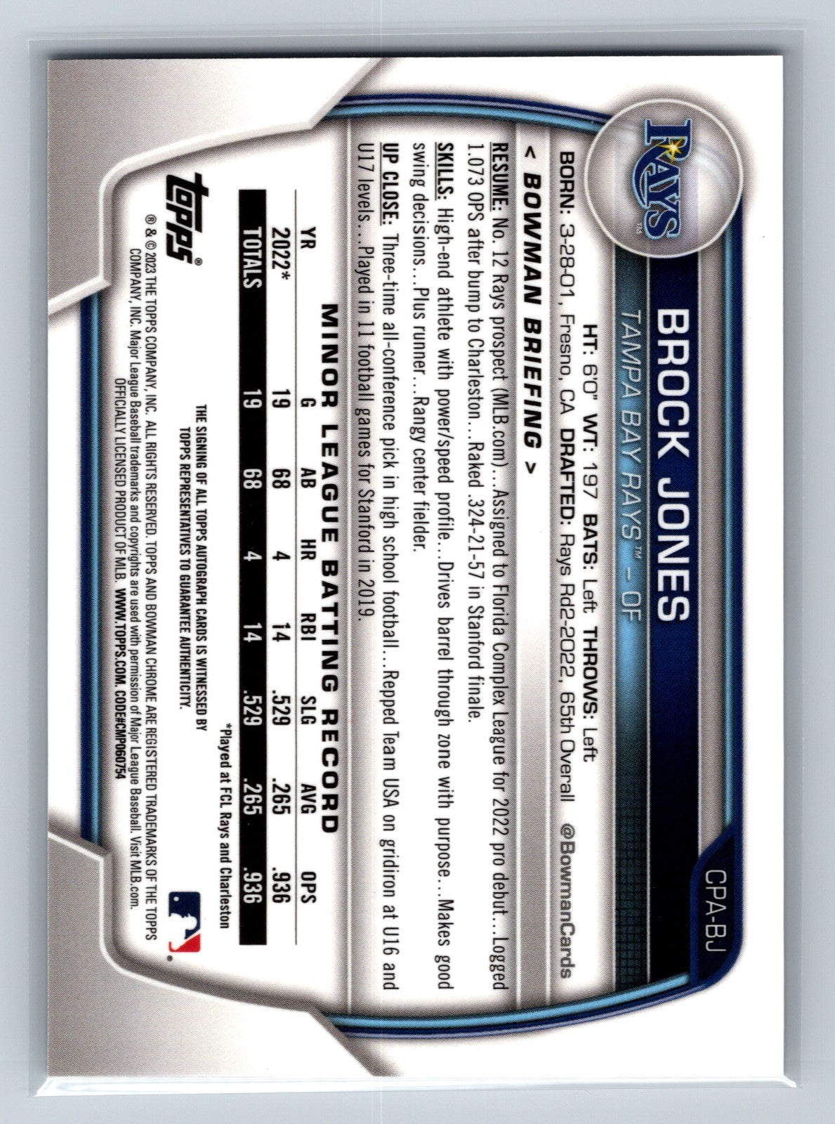 Brock Jones 2023 Bowman Chrome 1st Auto #CPA-BJ Giants