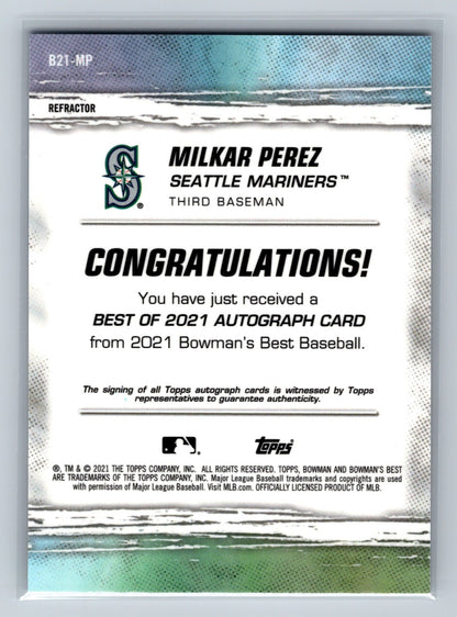 Milkar Perez 2021 Bowmans Best Refractor Auto #B21-MP Mariners