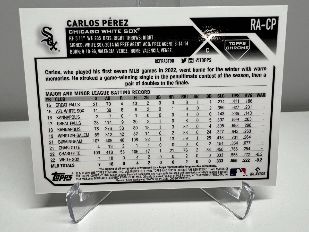 Carlos Perez 2023 Topps Chrome Refractor Auto RC /499 #RA-CP White Sox
