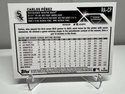 Carlos Perez 2023 Topps Chrome Refractor Auto RC /499 #RA-CP White Sox