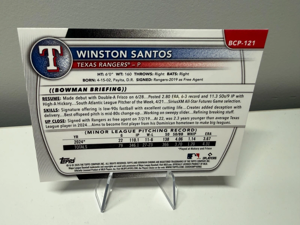 Winston Santos 2025 Bowman Chrome 1st Purple Mojo Refractor /250 #BCP-121