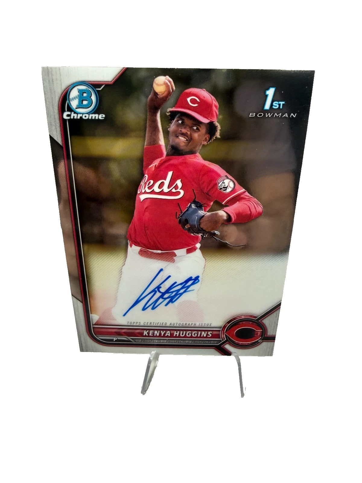 Kenya Huggins 2022 Bowman Draft Chrome 1st Auto #CDA-KH Reds