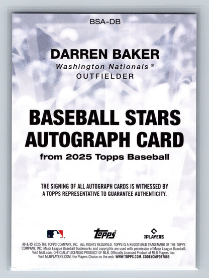 Darren Baker 2025 Topps Baseball Stars Auto RC #BSA-DB Nationals