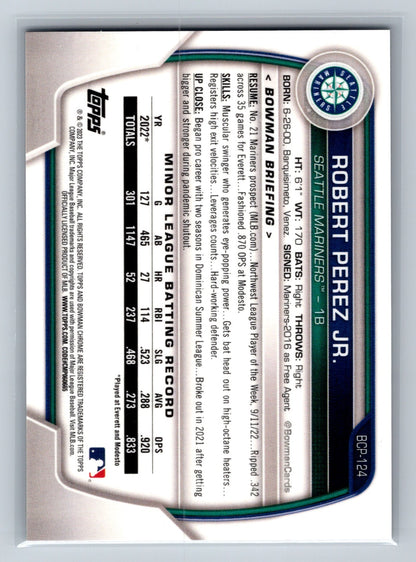 Robert Perez Jr. 2023 Bowman Chrome 1st Lava Refractor /399 #BCP-124 Mariners
