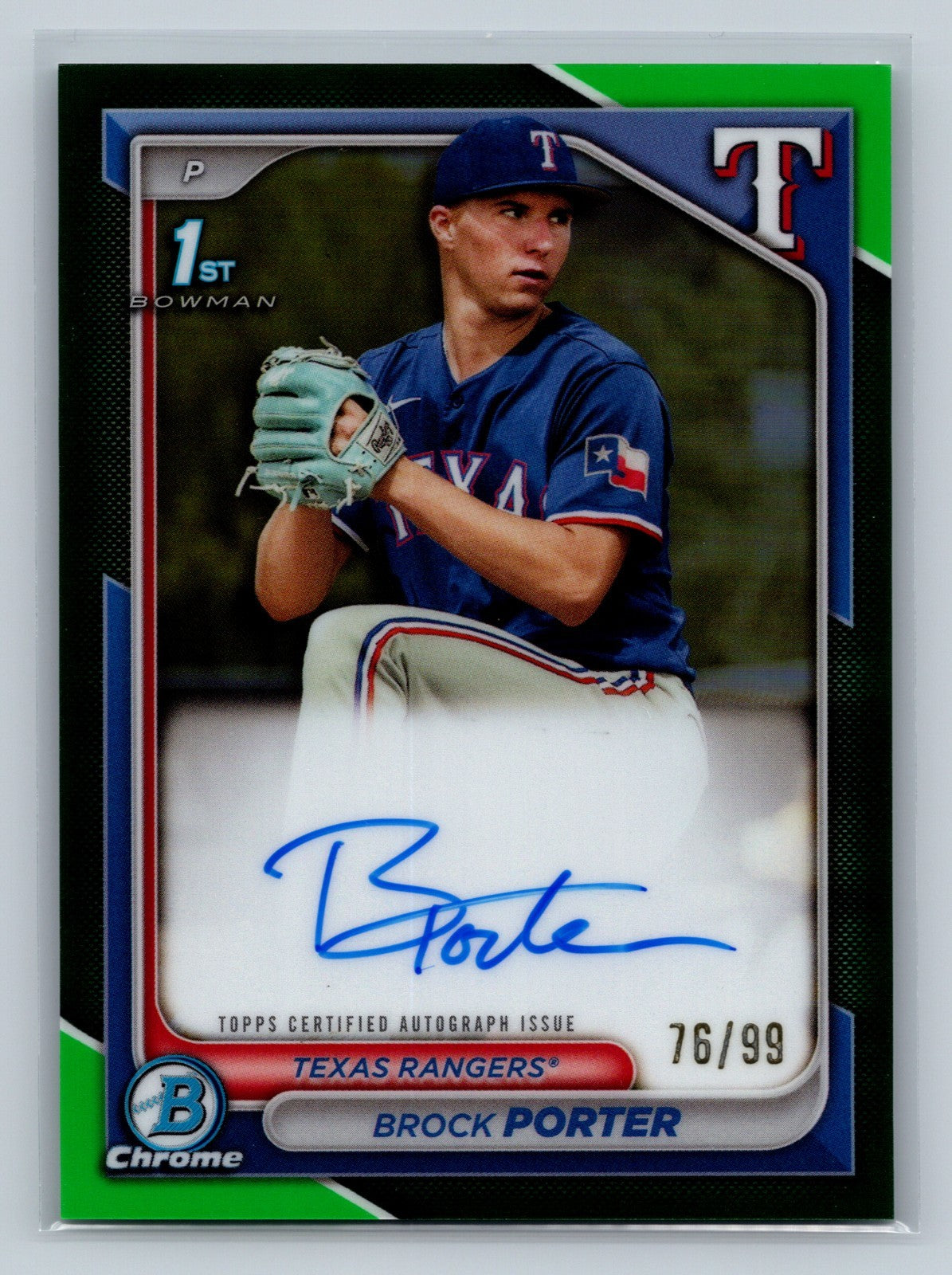 Brock Porter 2024 Bowman Chrome 1st Green Refractor Auto /99 #CPA-BP Rangers