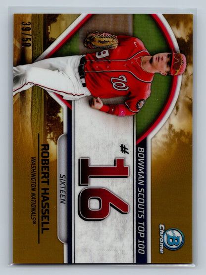 Robert Hassell 2023 Bowman Chrome Scouts Top 100 Gold Refractor /50 #BTP-16