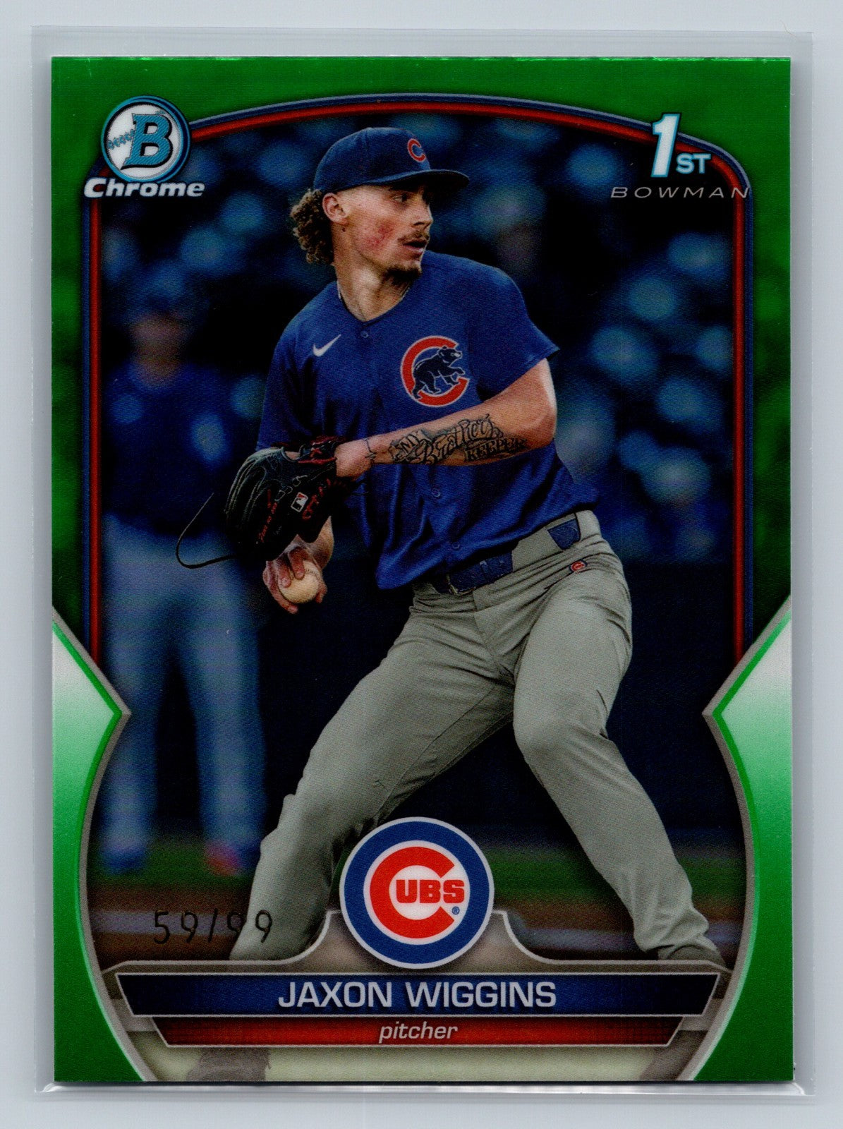 Jaxon Wiggins 2023 Bowman Draft Chrome 1st Green Refractor /99 #BDC-50 Cubs