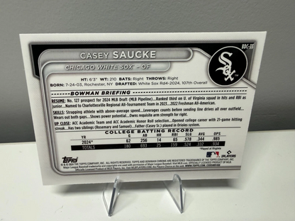 Casey Saucke 2024 Bowman Draft Chrome 1st Sparkle Refractor /200 #BDC-33