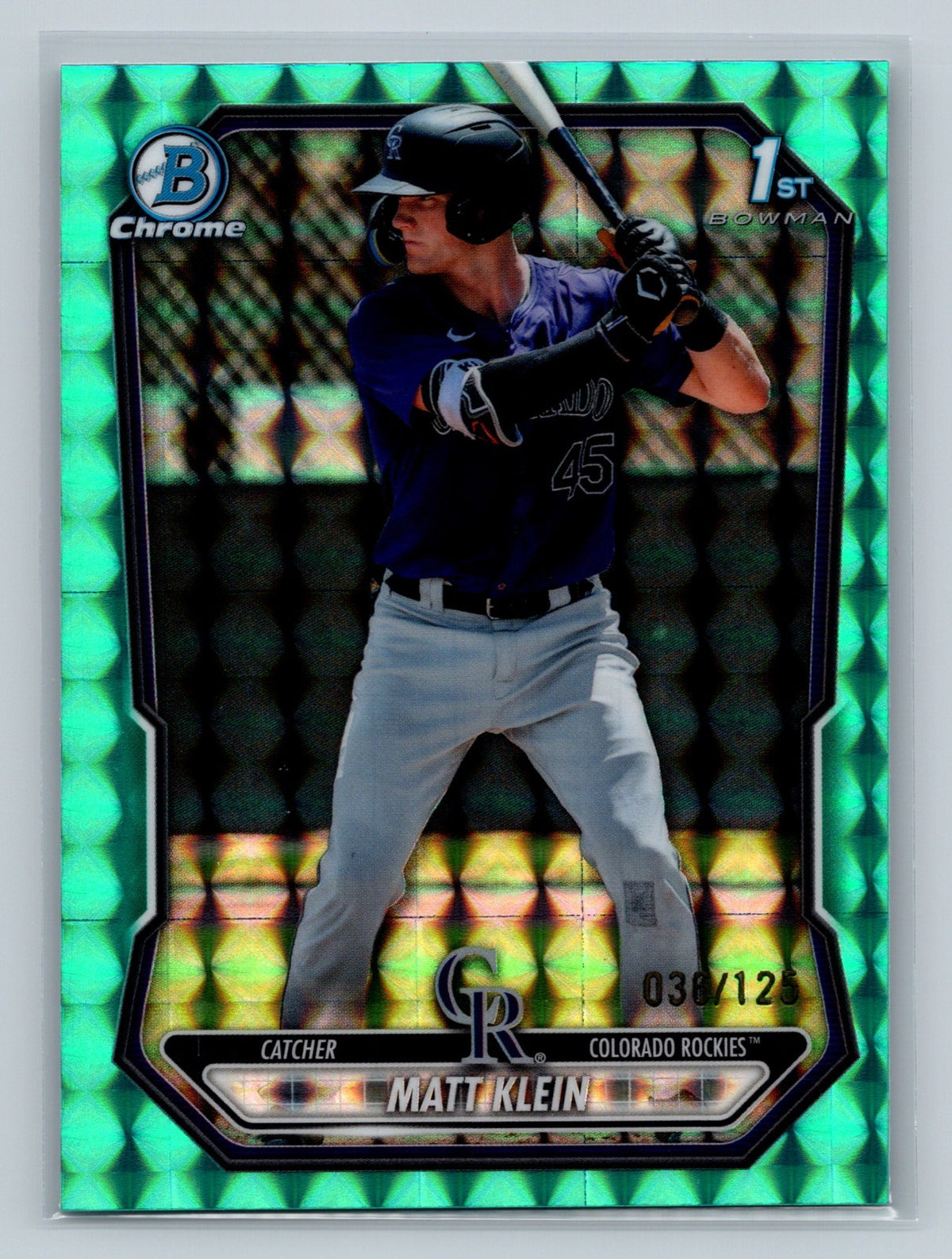 Matt Klein 2026 Bowman Chrome 1st Aqua Geometric Refractor /125 Rockies