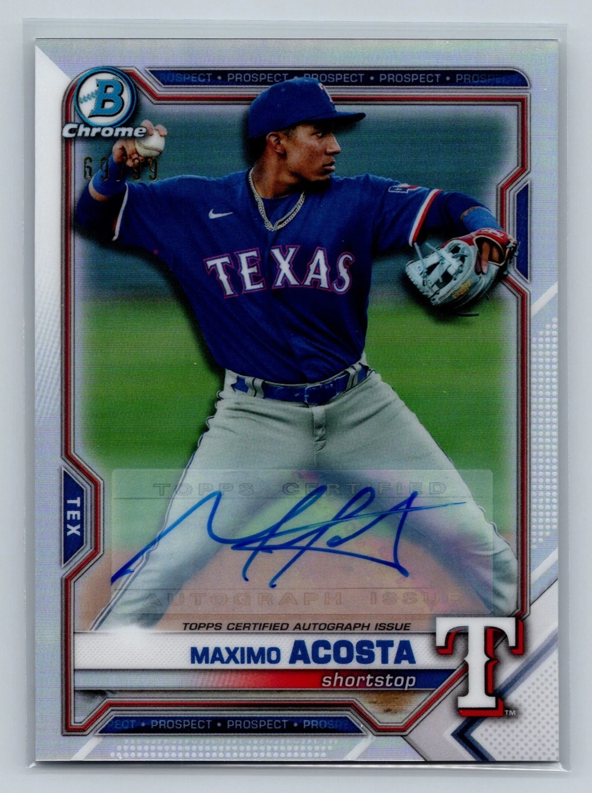 Maximo Acosta 2021 Bowman Draft Chrome Image Variation Auto /99 #BDC-139 Rangers