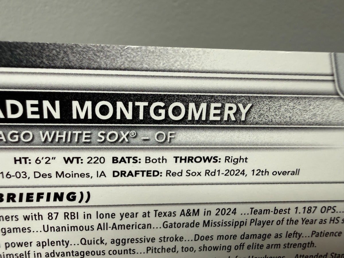 Braden Montgomery 2025 Bowman Paper Prospect Black Pattern /10 #BP-132 White Sox