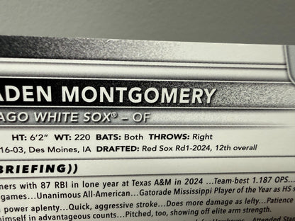 Braden Montgomery 2025 Bowman Paper Prospect Black Pattern /10 #BP-132 White Sox
