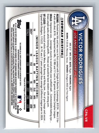 Victor Rodrigues 2025 Bowman Chrome 1st Auto #CPA-VR Dodgers