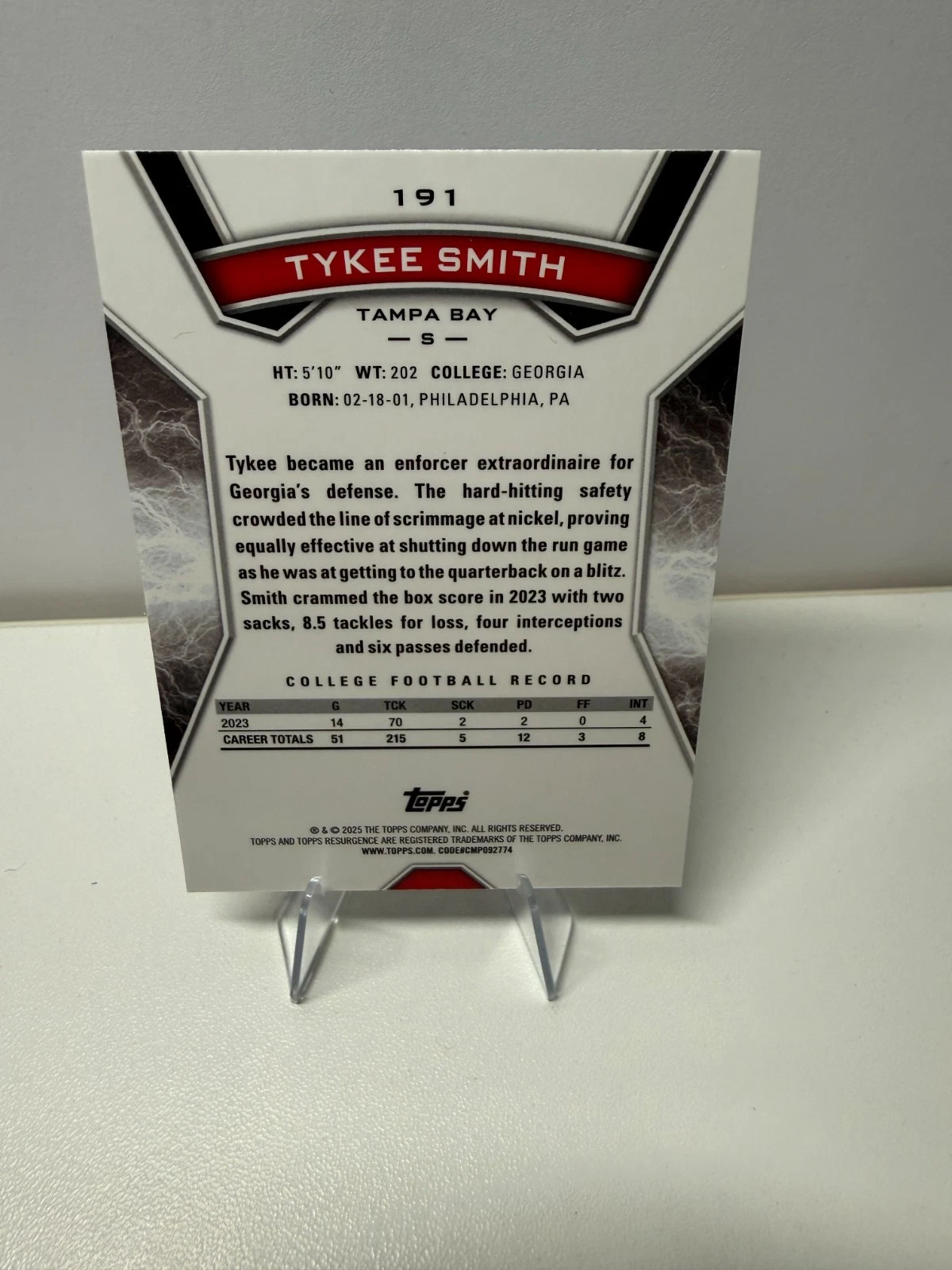 Tykee Smith 2025 Topps Resurgence Silver Wave RC /399 #191 Buccaneers