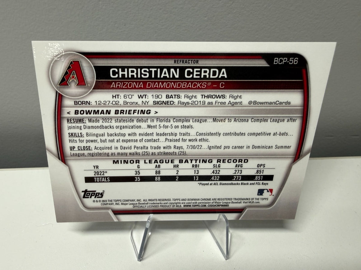 Christian Cerda 2023 Bowman Chrome 1st Refractor /499 #BCP-56 Diamondbacks