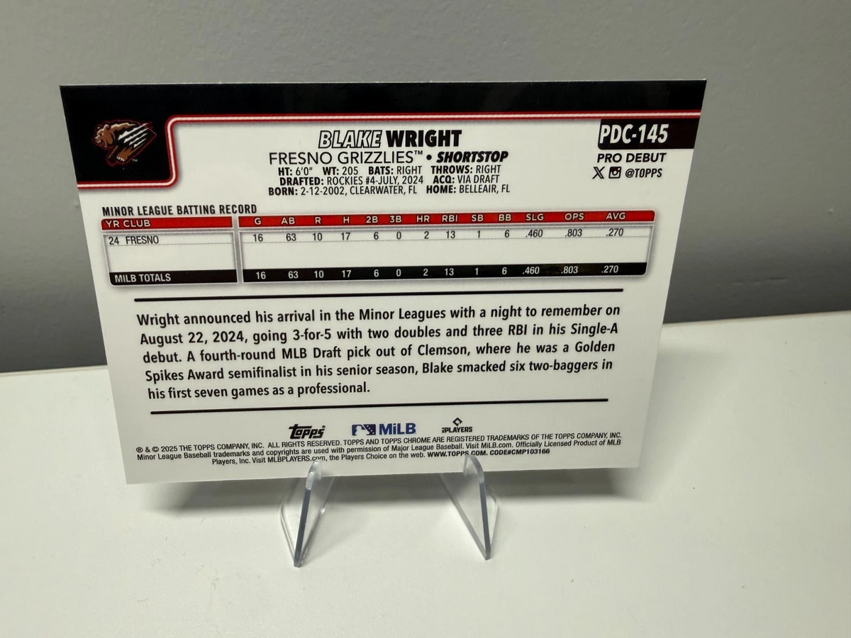 Blake Wright 2025 Topps Pro Debut Blue Refractor /150 #PDC-145 Rockies