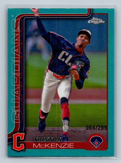 Triston McKenzie 2025 Topps Chrome Aqua Refractor /299 #21 Guardians