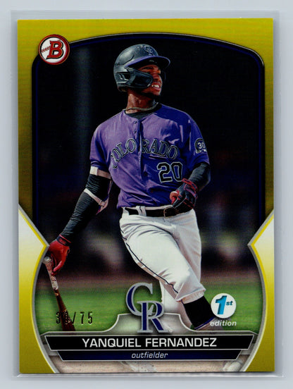 Yanquiel Fernandez 2023 Bowman 1st Edition Yellow Foil /75 #BPPF-30 Rockies