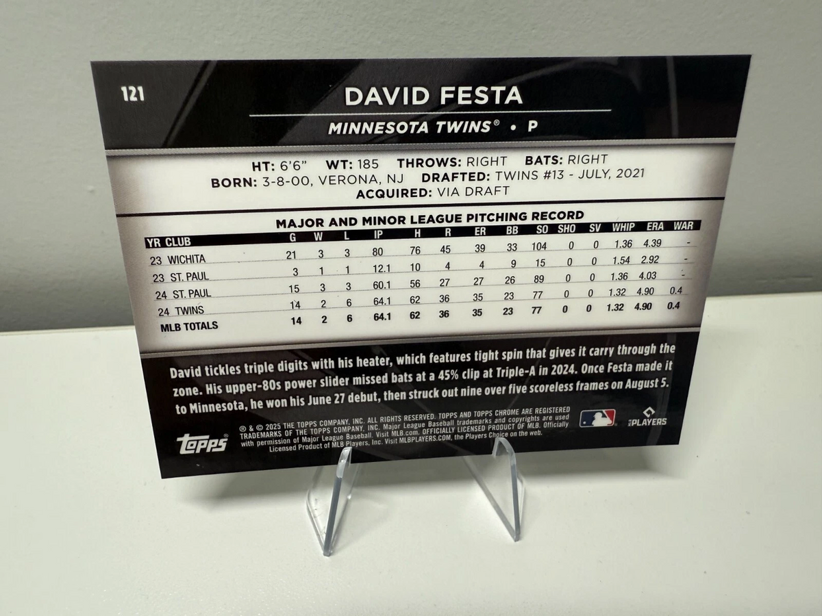 David Festa 2025 Topps Chrome Black Green Refractor RC /99 #121 Twins