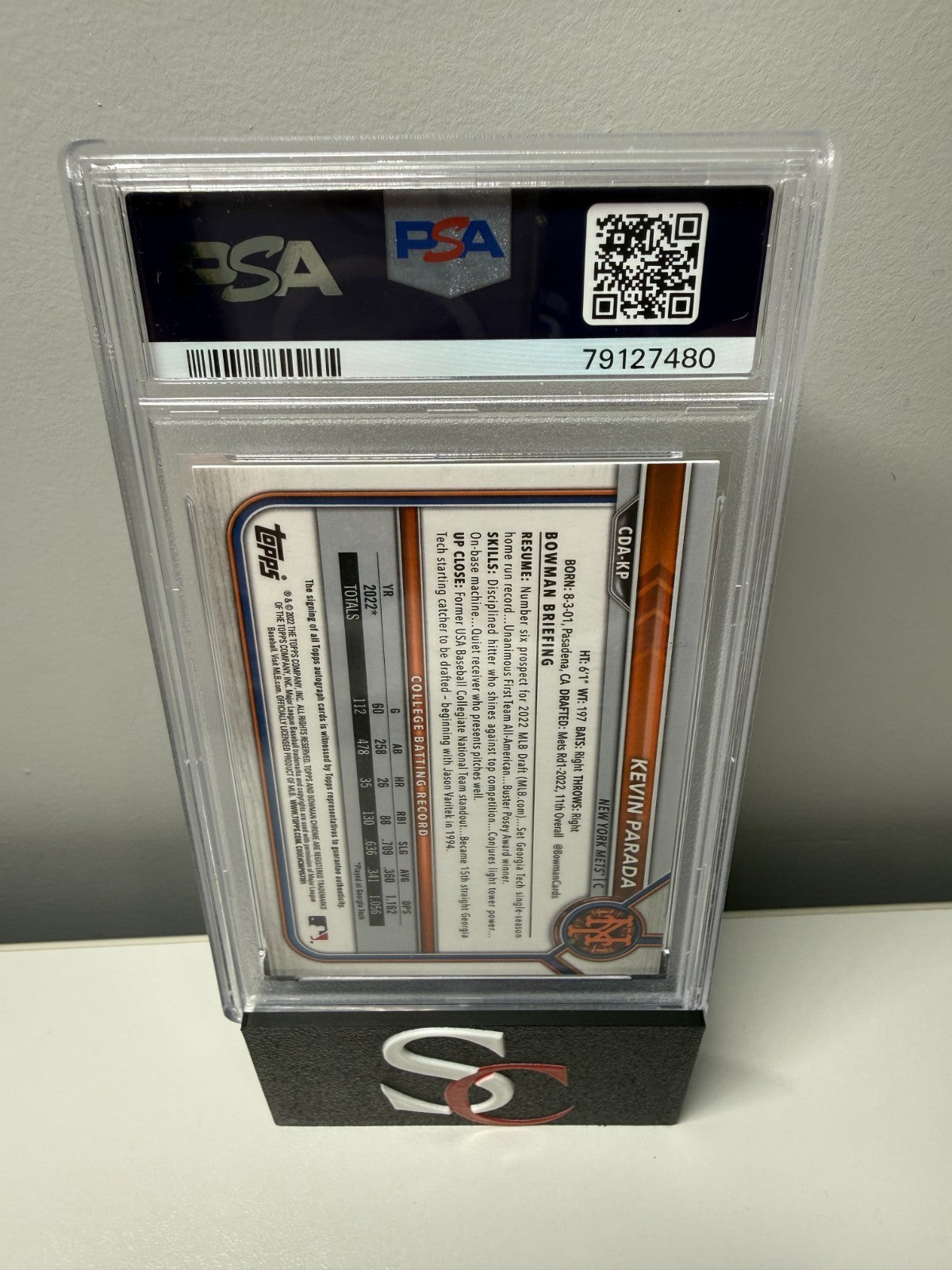Kevin Parada 2022 Bowman Draft Chrome 1st Auto #CDA-KP Mets PSA 10 GEM MT