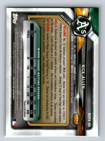 Nick Allen 2018 Bowman Chrome Prospect Green Atomic Refractor Auto /99 #BCPA-NA