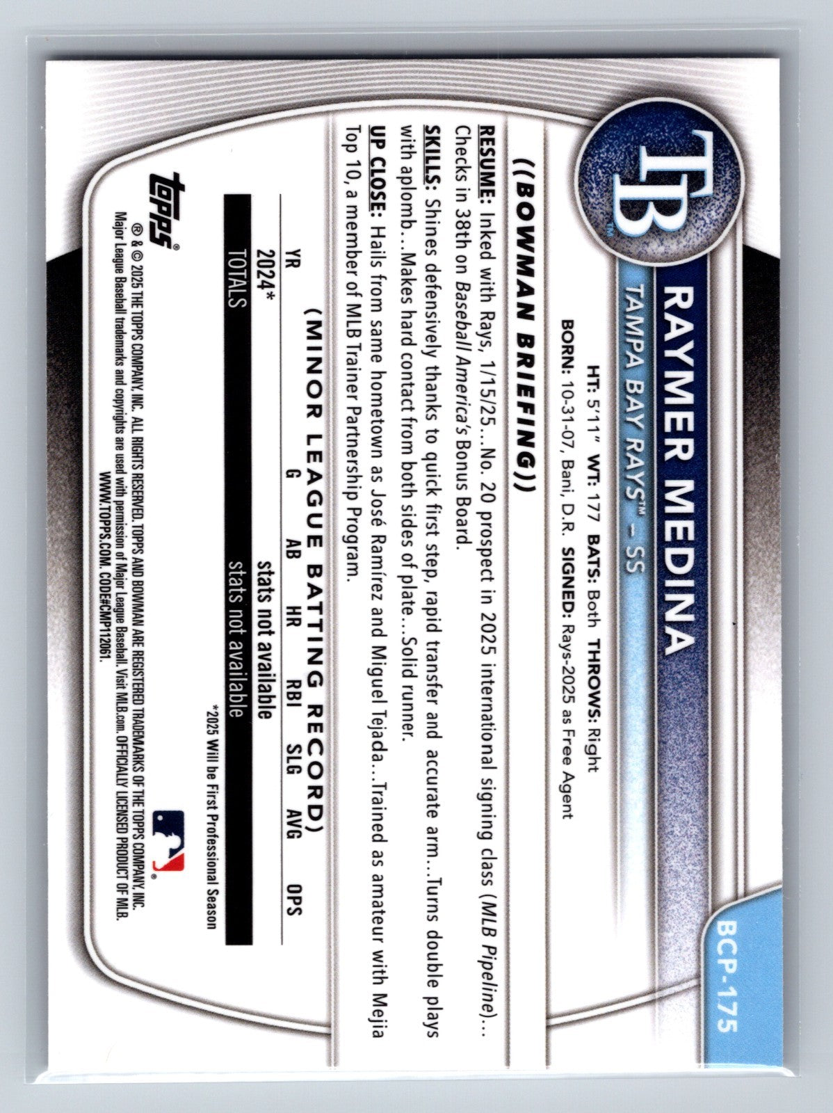 Raymer Medina 2025 Bowman Chrome 1st Fuchsia Geometric Refractor /299 #BCP-175