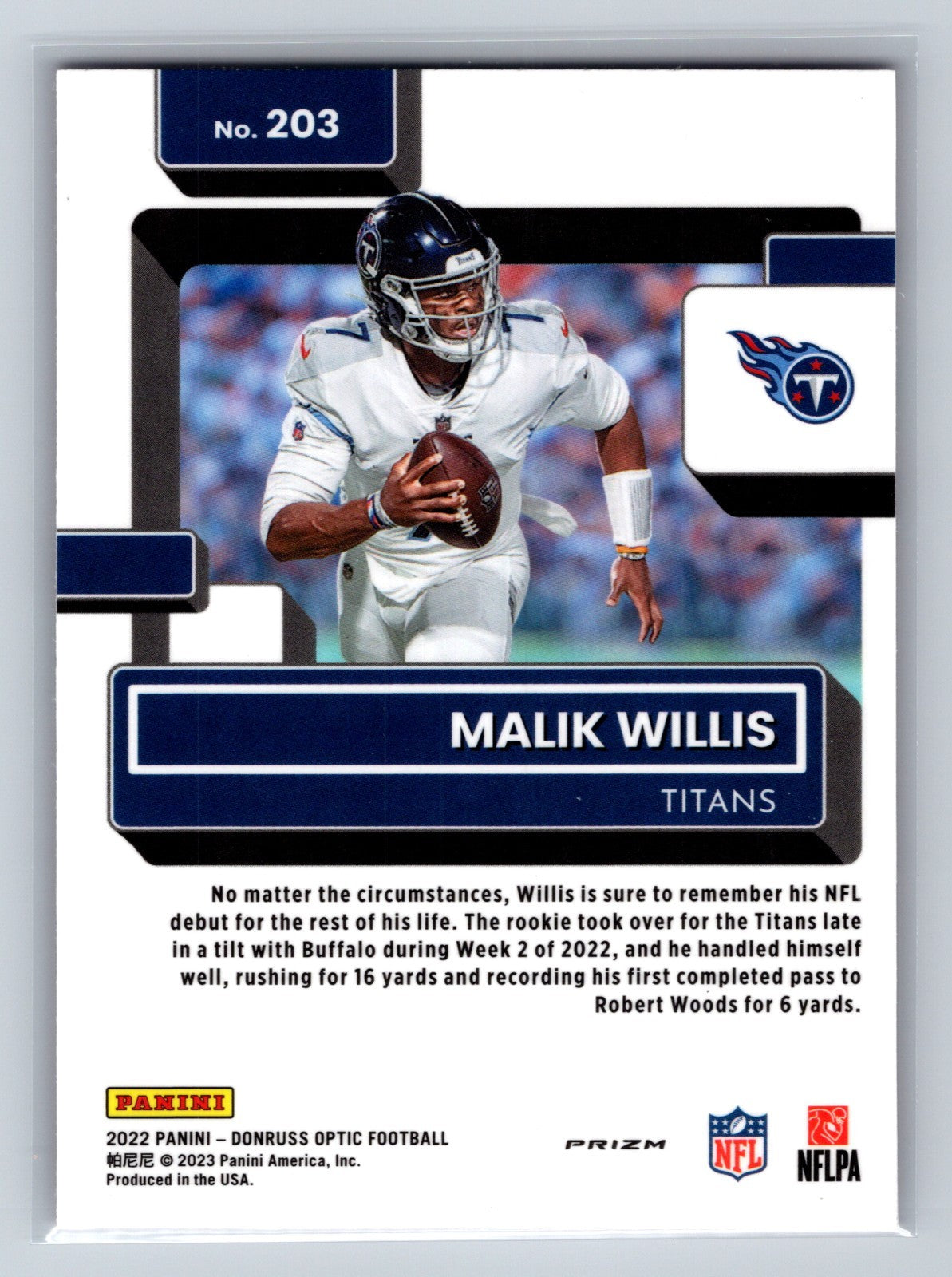 Malik Willis 2022 Panini Donruss Optic Rated Rookie Pink Prizm #203  Titans
