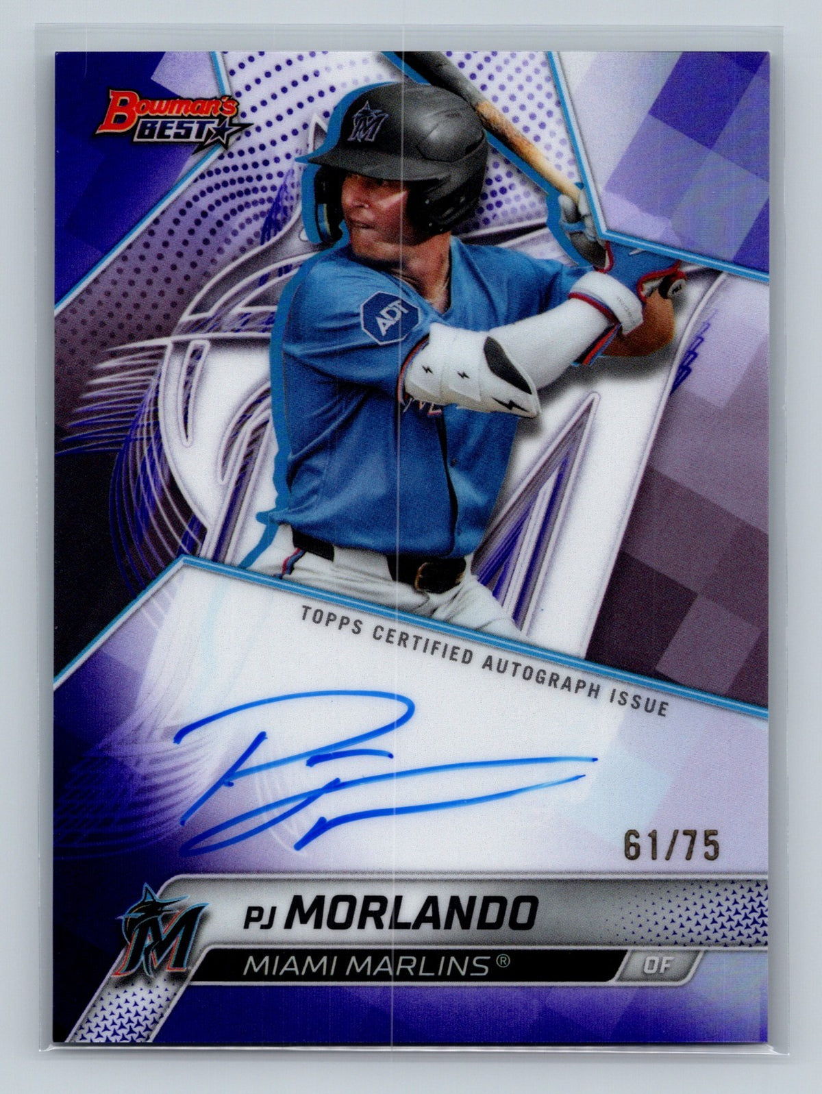 PJ Morlando 2025 Bowmans Best Purple Refractor Auto RC /75 #B25-PM Marlins