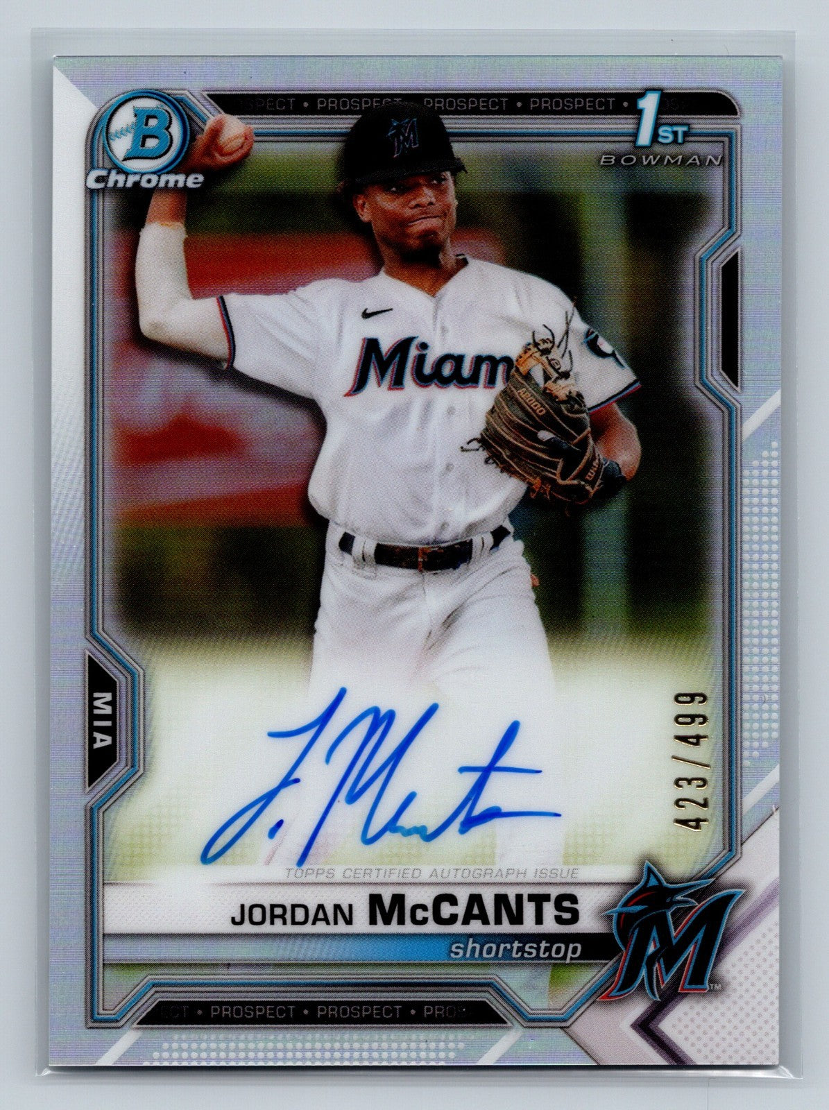 Jordan McCants 2021 Bowman Draft Chrome 1st Refractor Auto /499 #CDA-JMC Marlins