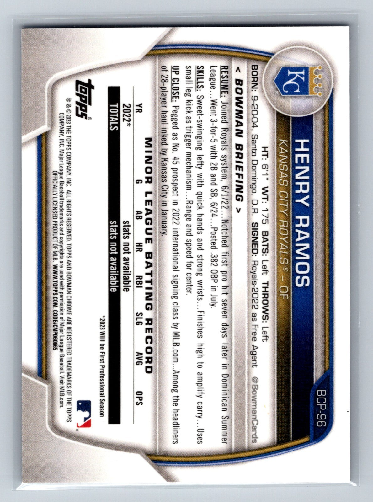 Henry Ramos 2023 Bowman Chrome 1st Purple RayWave Refractor /250 #BCP-96