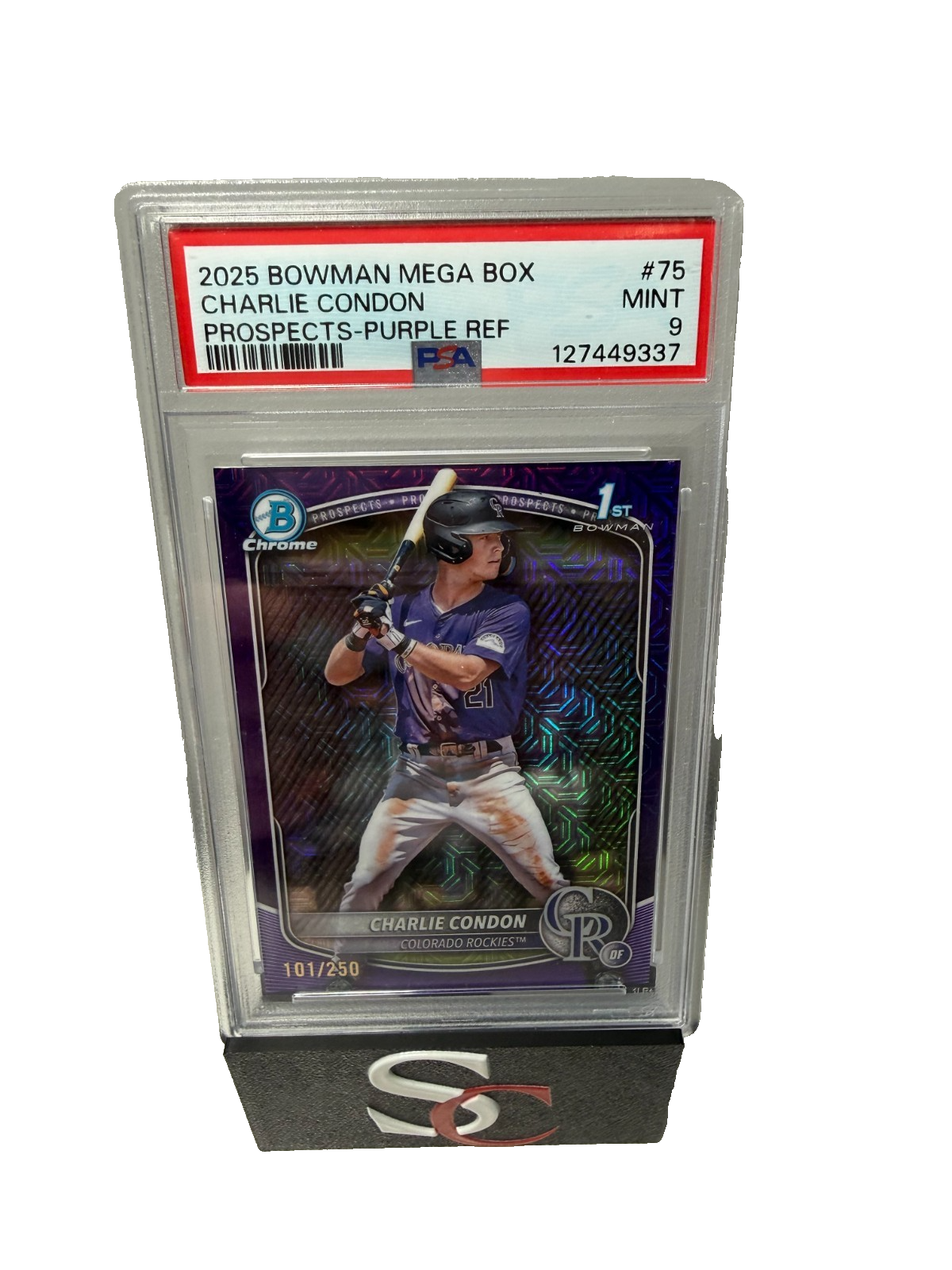 Charlie Condon 2025 Bowman Chrome 1st Purple Mojo Refractor /250 #BCP-75 PSA 9