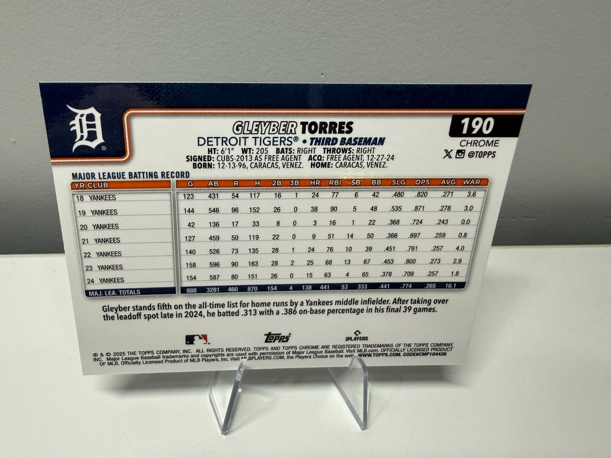 Gleyber Torres 2025 Topps Chrome Aqua Refractor /199 #190 Tigers