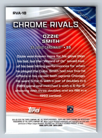 Ozzie Smith 2026 Topps Chrome Rivals Away Gold Refractor /50 #RVA-18 Cardinals