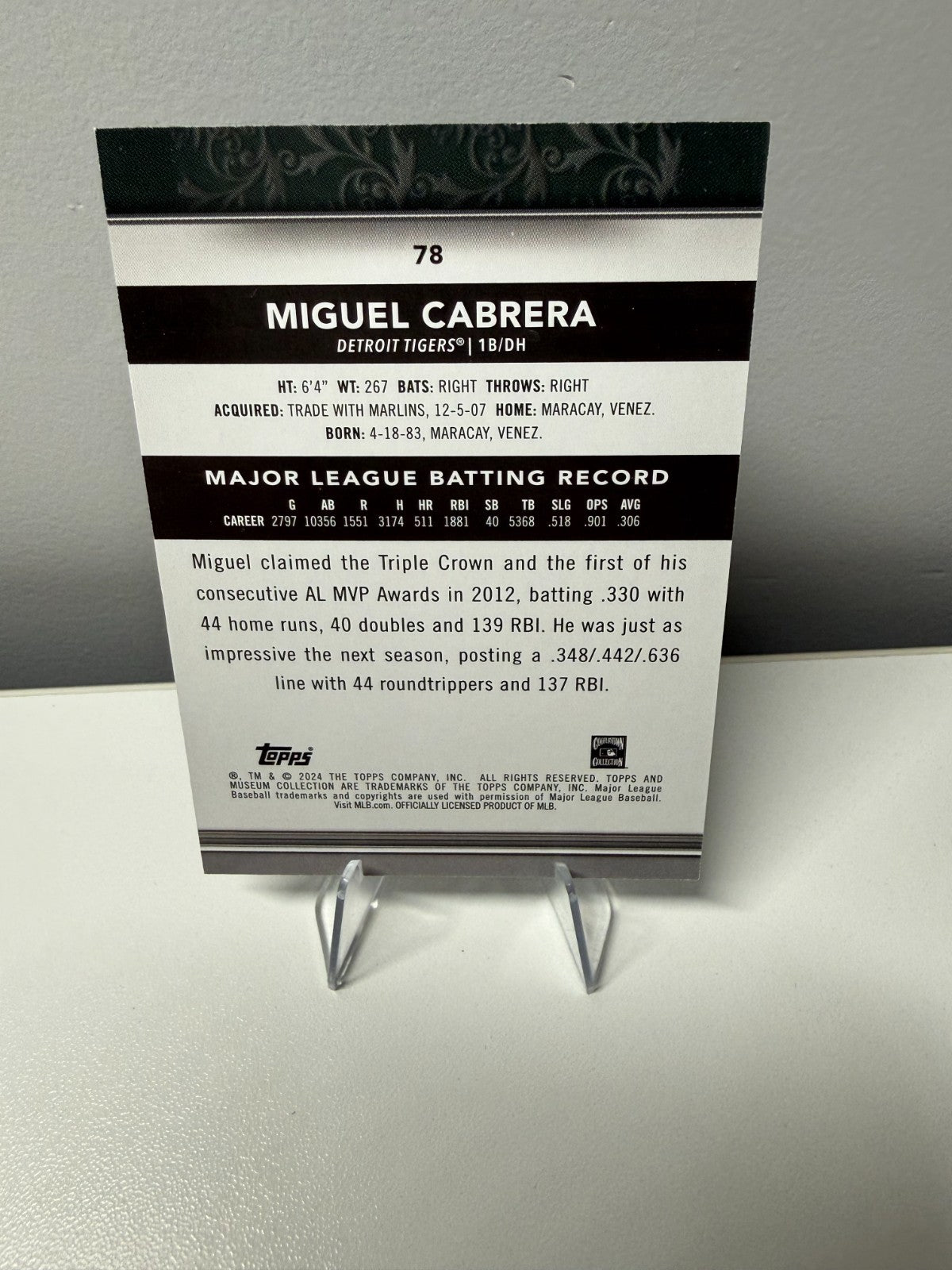 Miguel Cabrera 2024 Topps Museum Collection Sapphire Blue /150 #78 Tigers