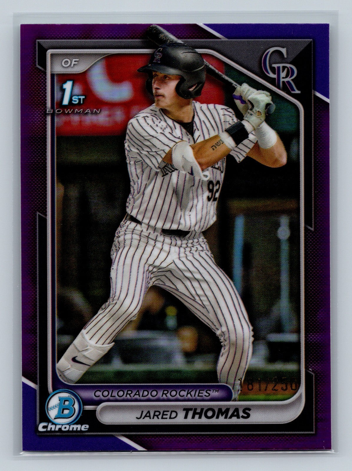 Jared Thomas 2024 Bowman Draft Chrome 1st Purple Refractor /250 #BDC-11 Rockies