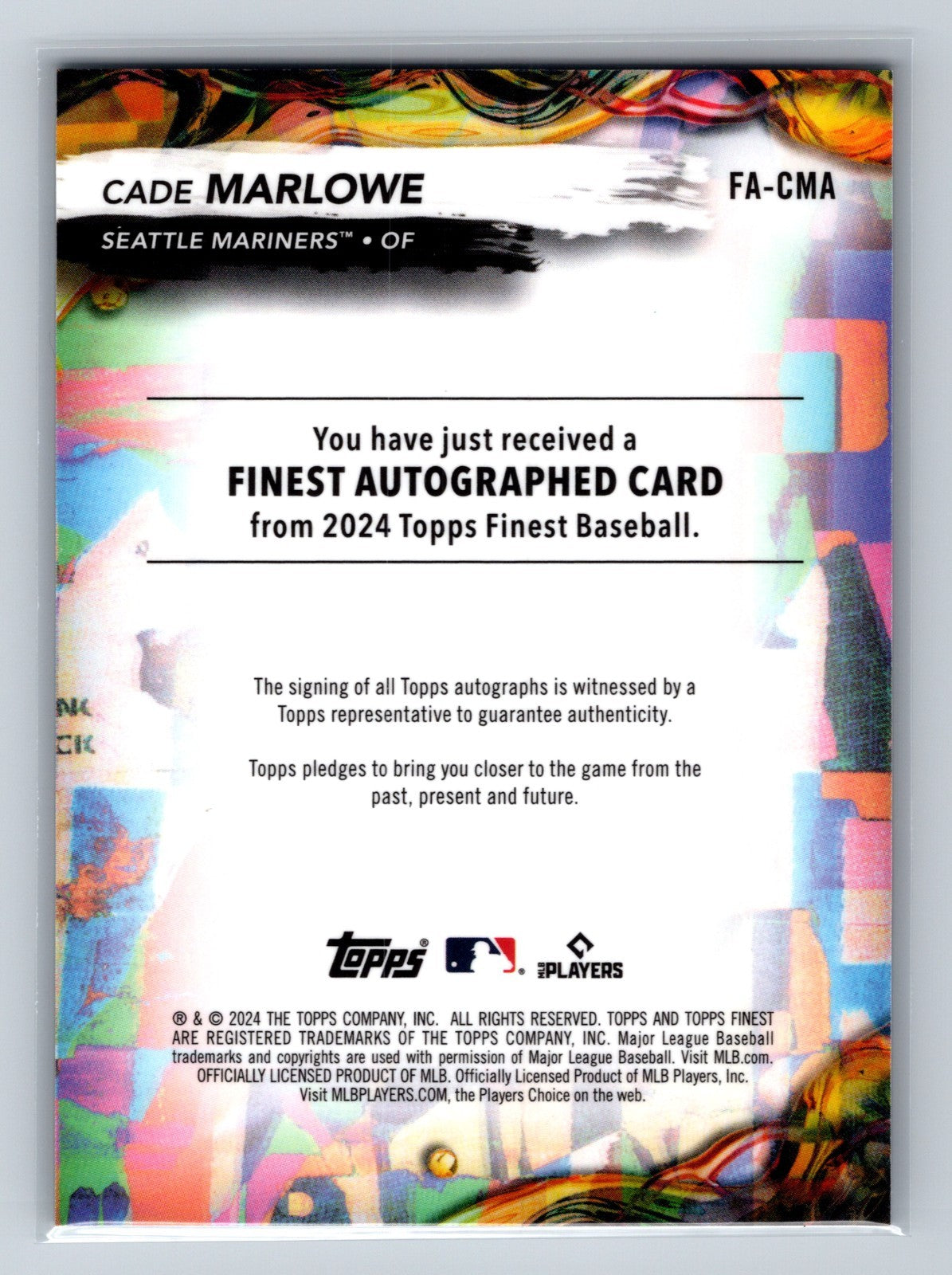 Cade Marlowe 2024 Topps Finest Auto RC #FA-CMA Mariners