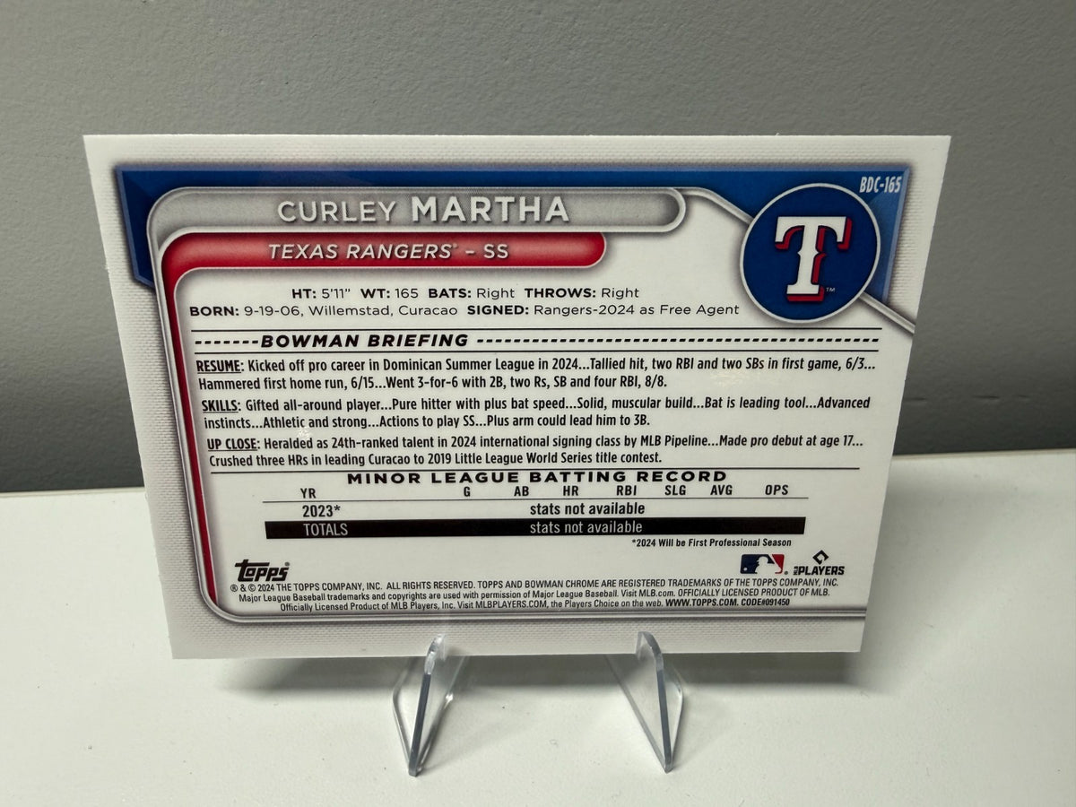 Curley Martha 2024 Bowman Draft Chrome Aqua Wave Refractor /125 #BDC-165 Rangers