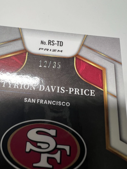 Tyrion Davis-Price 2022 Select White Prizm RC Auto /49 #FS-TD 49ers